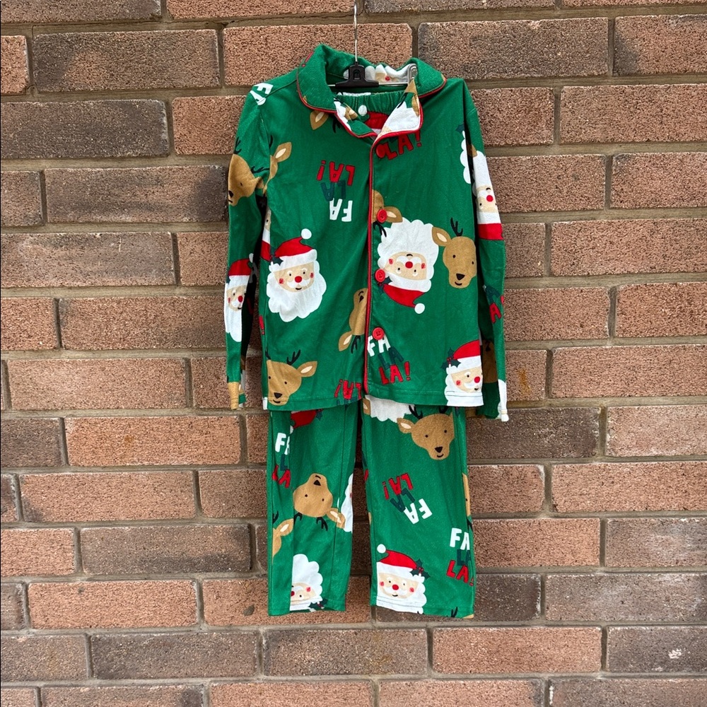 Carter's Green Santa and Reindeer Pajama Set Size 8